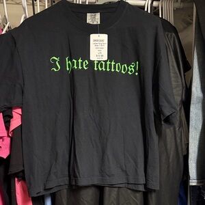 Comfort Colors Black Crop Top with Green GLOW In The Dark “ I hate Tattoos!”